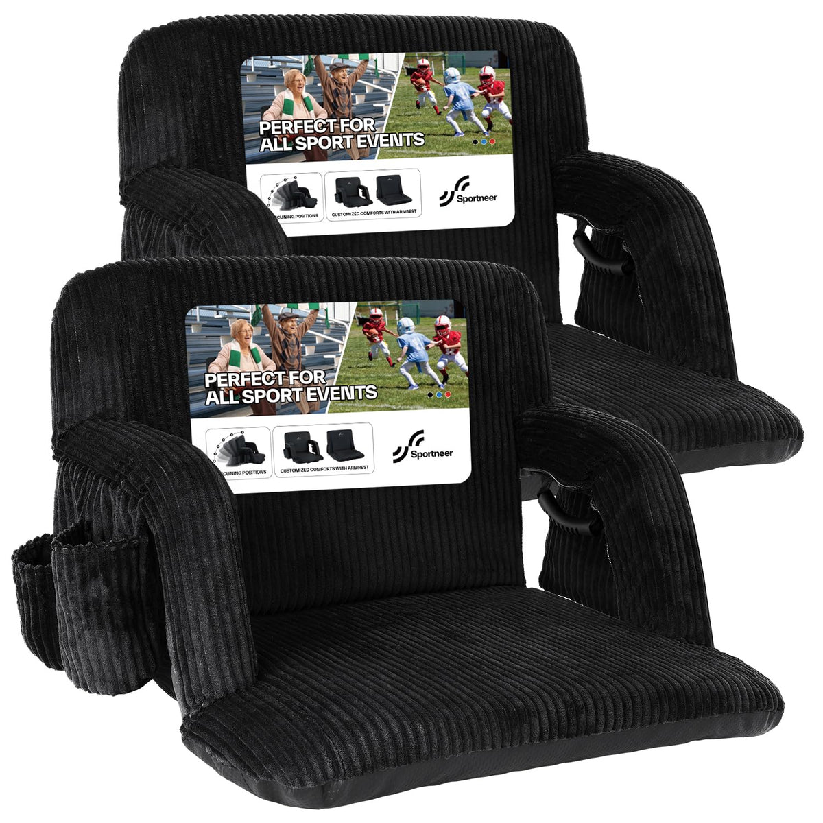 24'' Extra Wide Padded Corduroy Stadium Seats with Back Support, 2 Packs H26135
