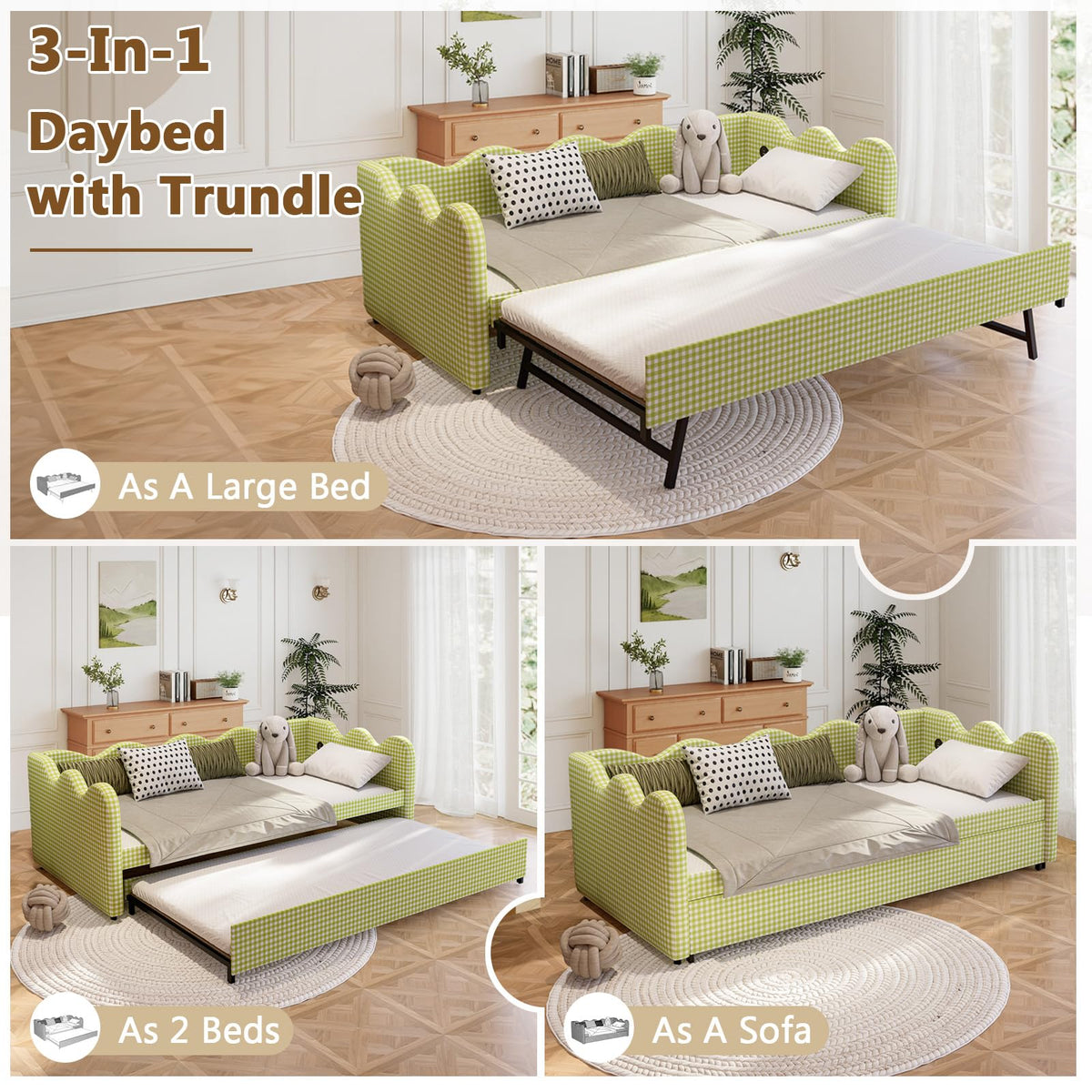 Twin Size Upholstered Daybed with Pop Up Trundle B1609
