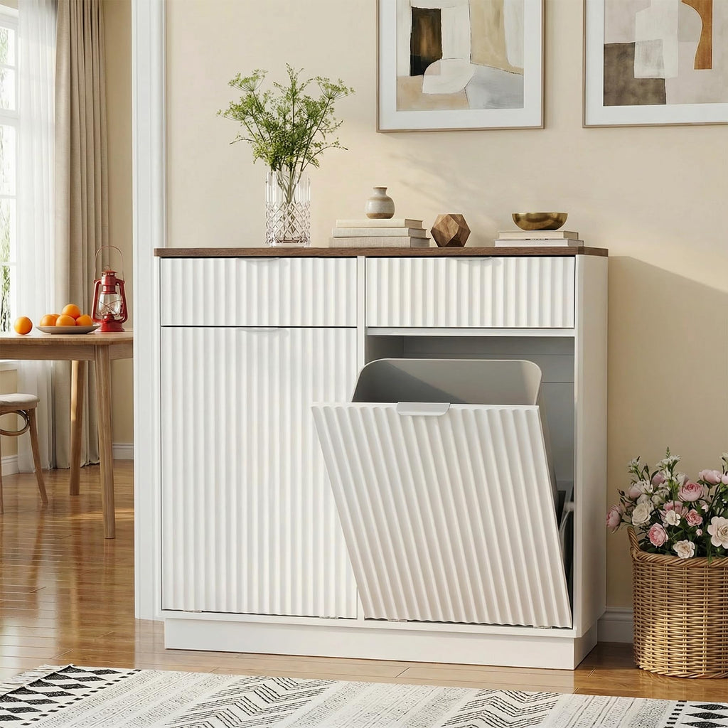 White Double Tilt Out Trash Can Cabinet K934044