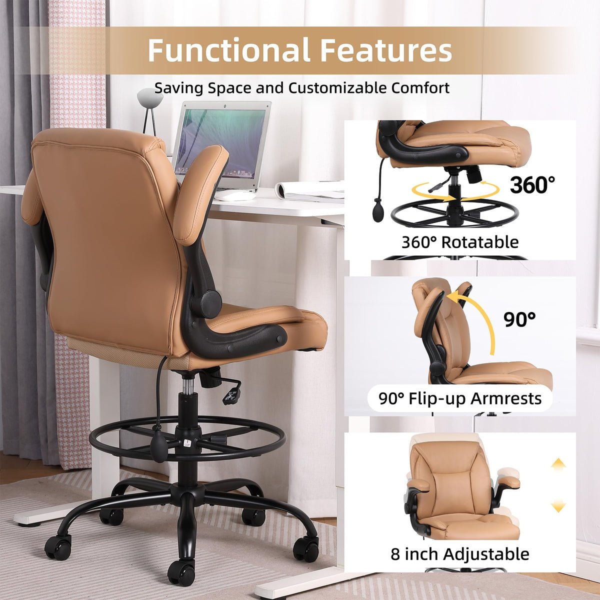 Brown PU Leather Drafting Chair H99080