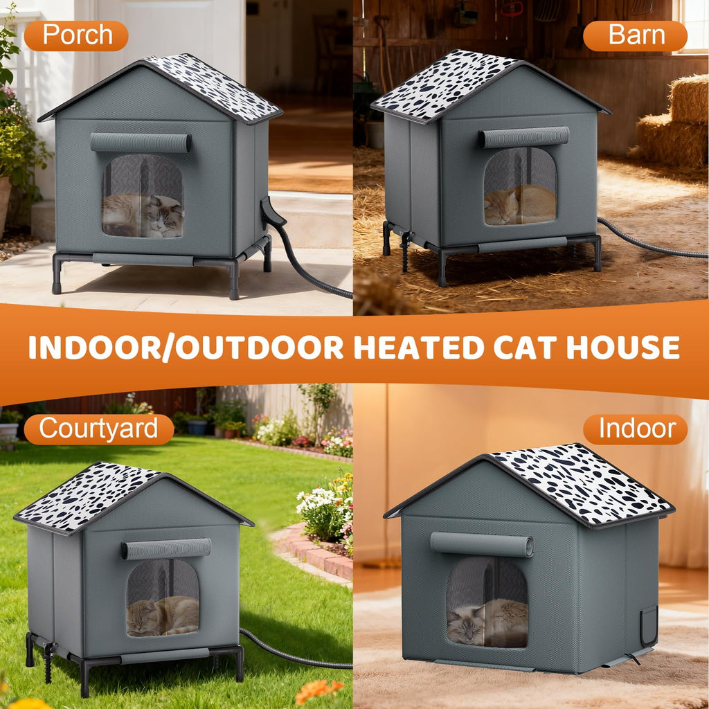 Heated Weatherproof Insulated Cat House with Heating Pad X9716