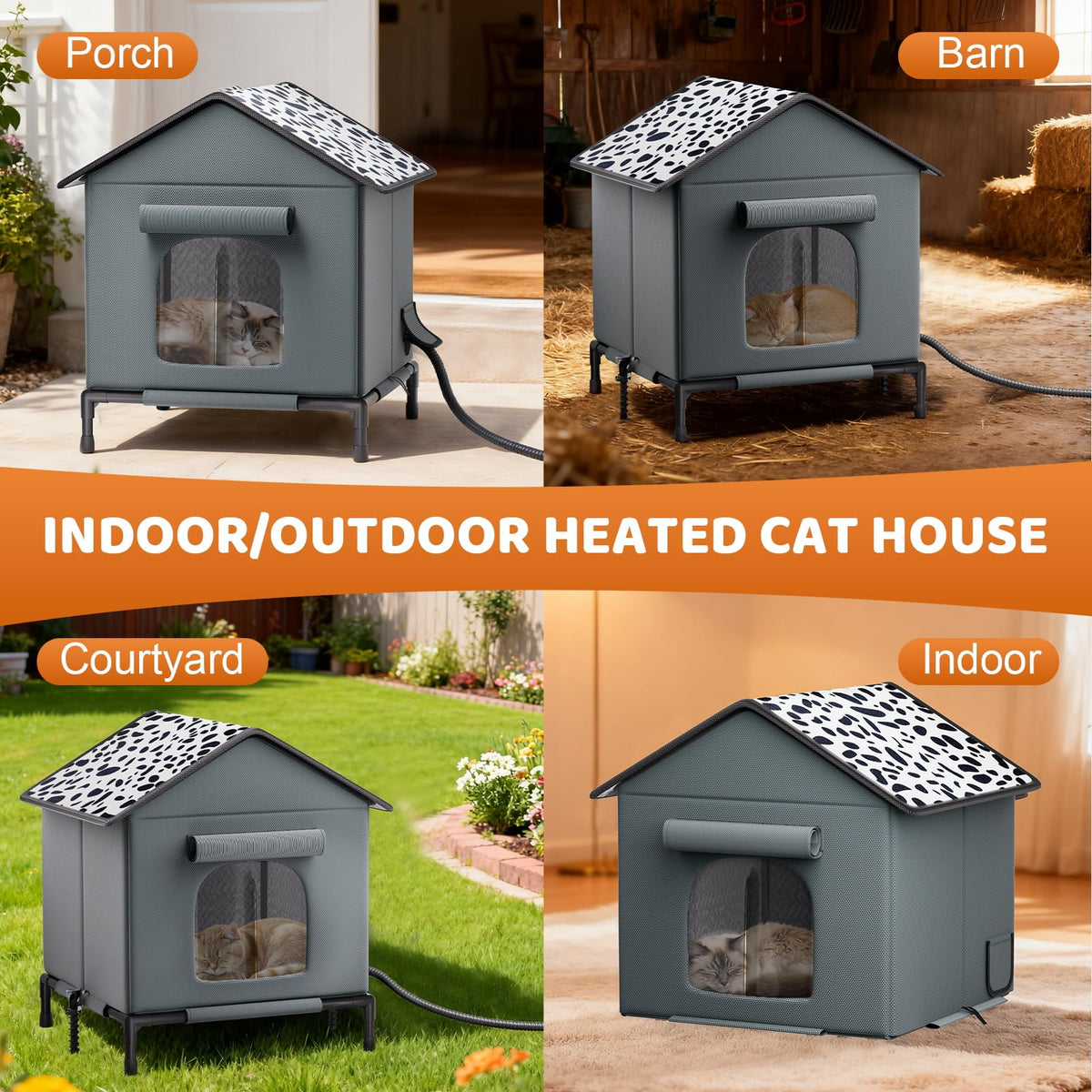 Heated Weatherproof Insulated Cat House with Heating Pad X9716