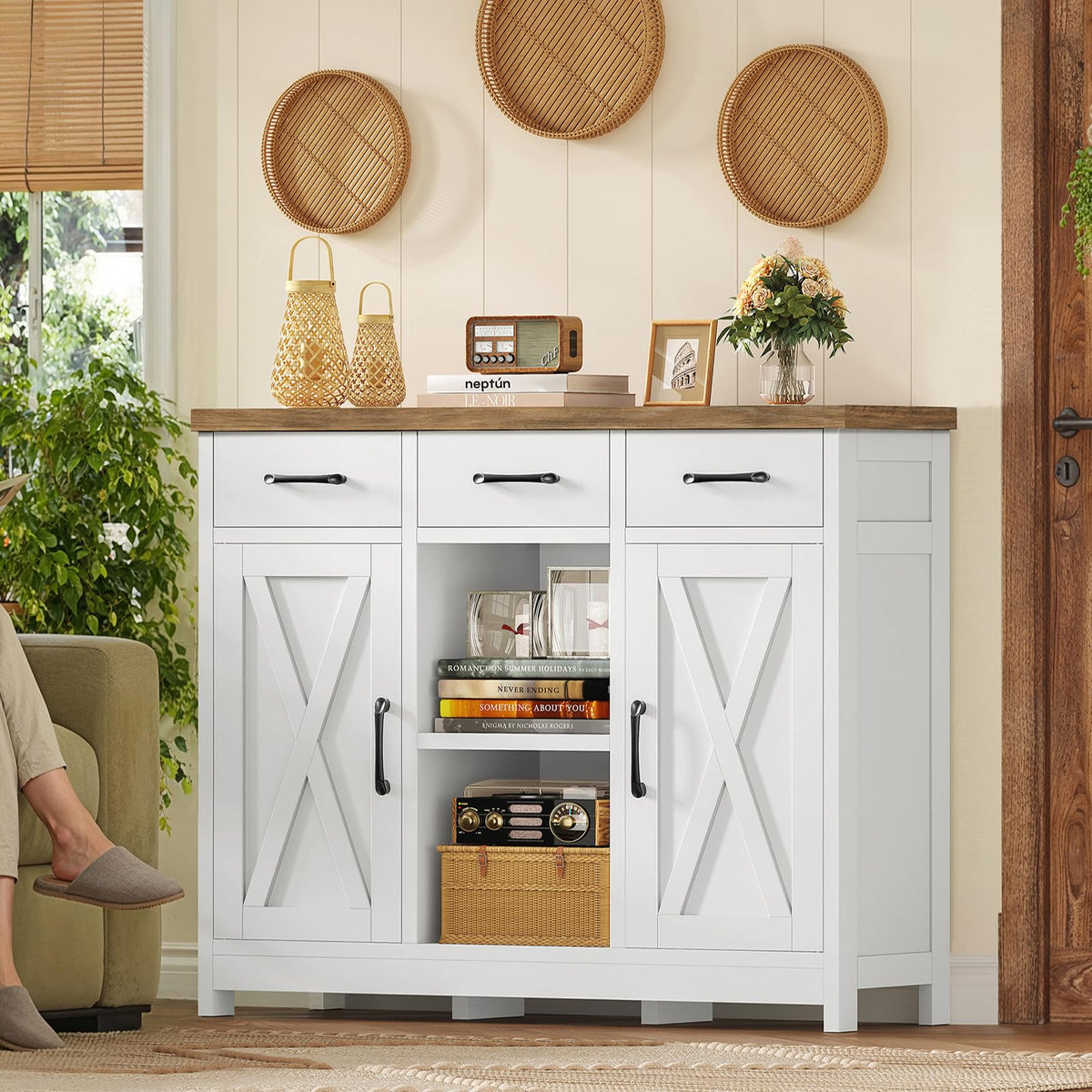 White Storage Cabinet with 3 Drawers and 2 Doors S72496