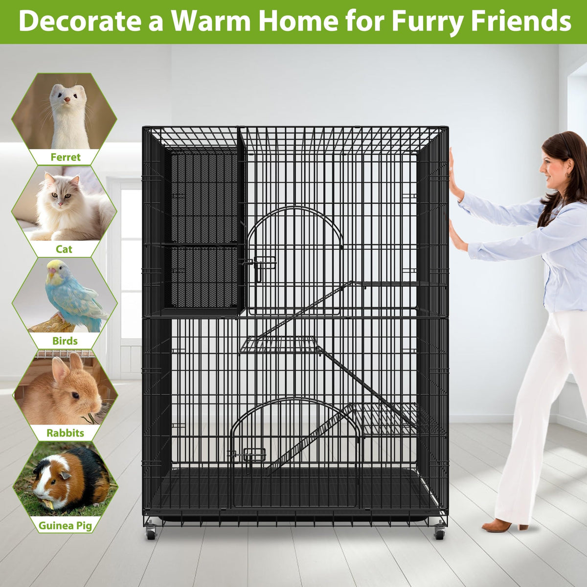 Extra Large 4-Tier Indoor Cat Cage with Wheels Z349475