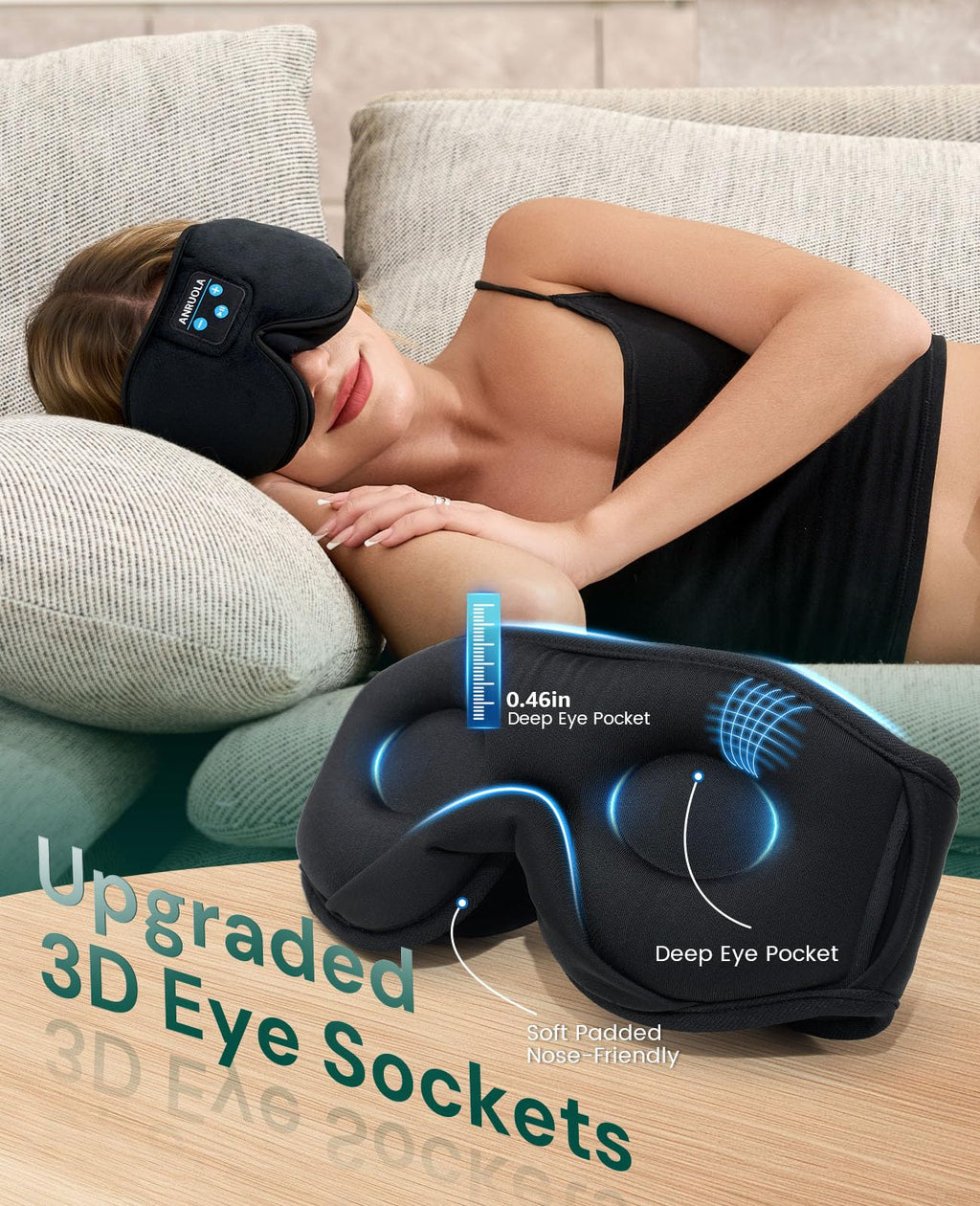 3D Sleep Mask with Bluetooth Headphones P7811