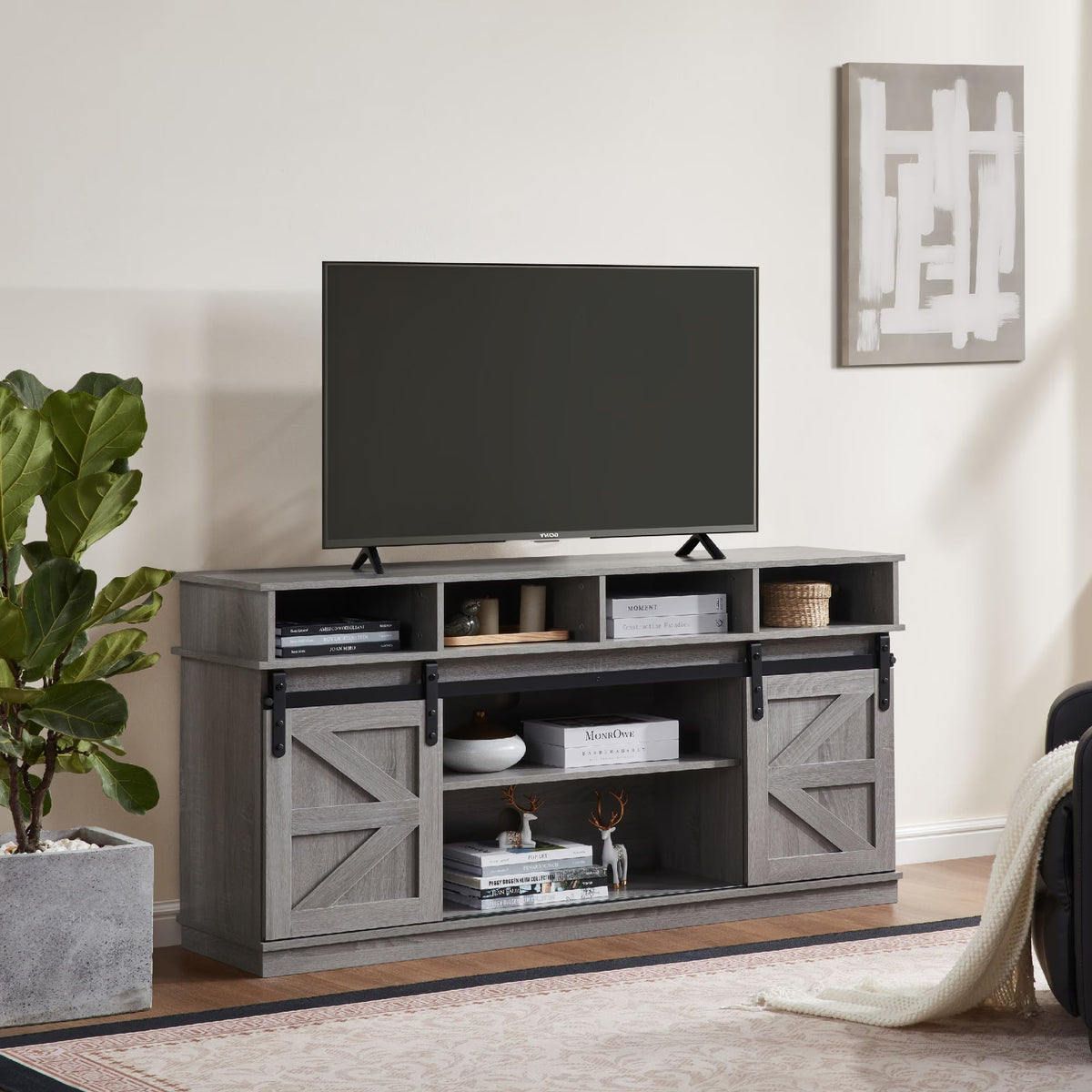 Grey Sliding Barn Door TV Stand H2343