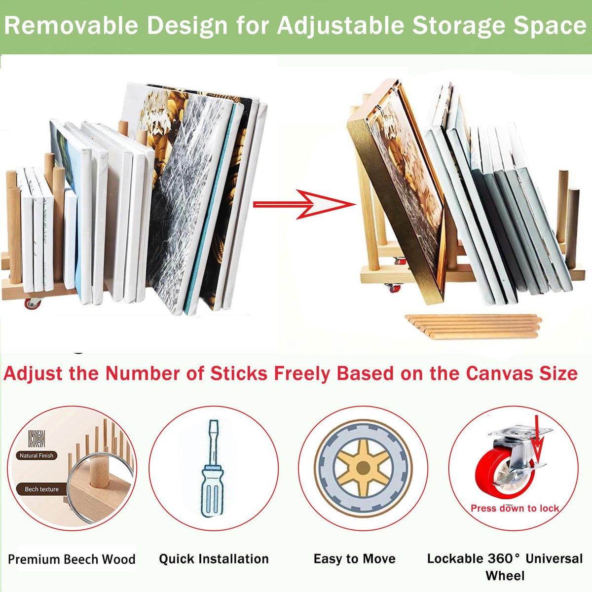 Artwork Storage Rack with Brake Caster Wheels 12in X535328