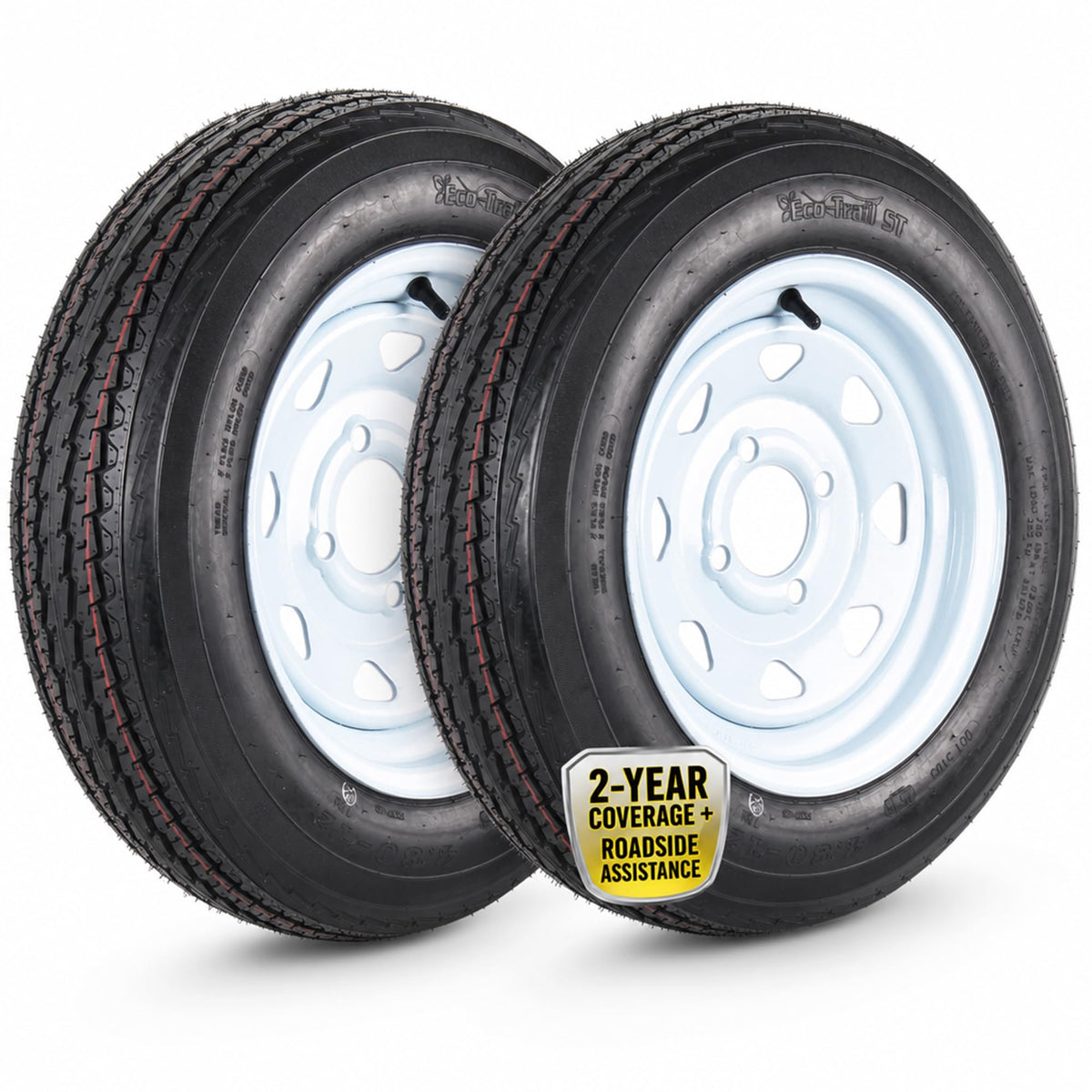 2-Pack Trailer Tire Rim Assembly 4.80-12 White 4 Lug O9726