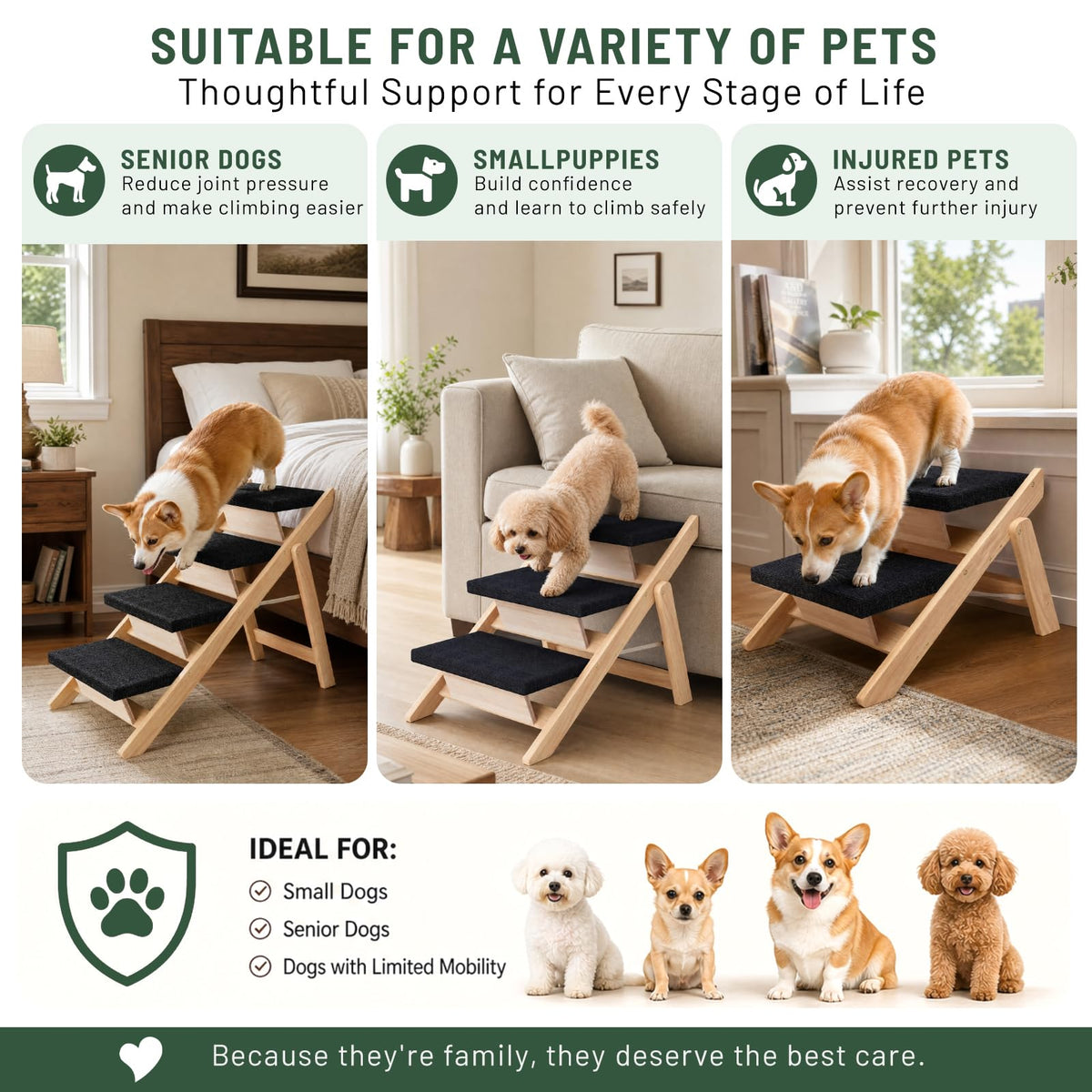 Wooden 2-in-1 Foldable Pet Stairs & Ramp O519