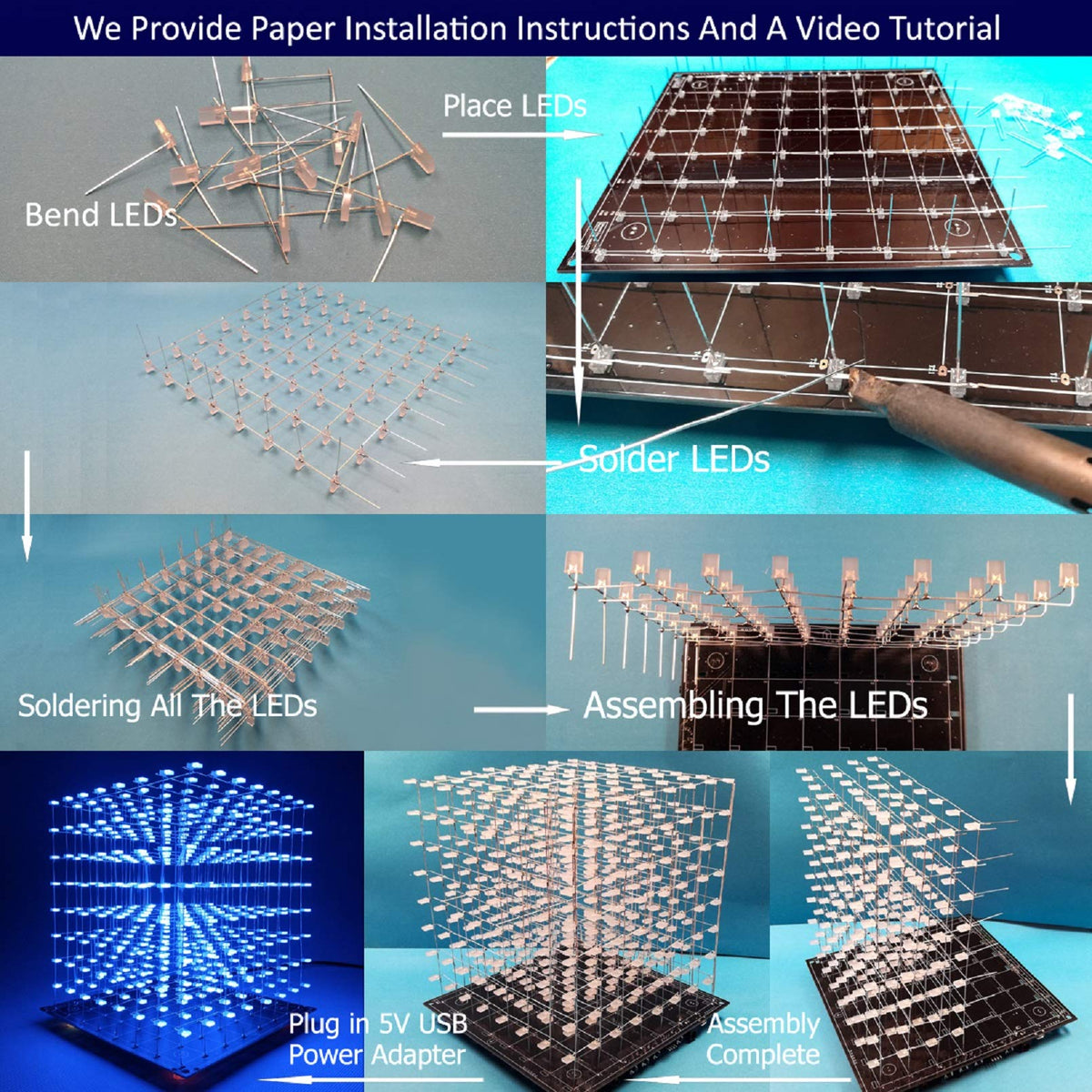 3D Led Cube DIY Electronics Kit 8x8x8 Led Cube DIY Soldering Project Kit G576