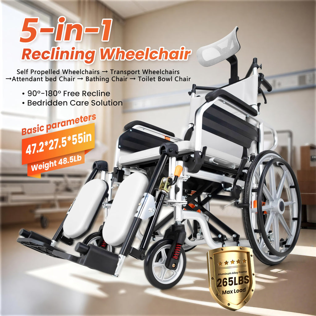 5-In-1 Fold Reclining Wheelchair with Elevating Leg Rests C745138