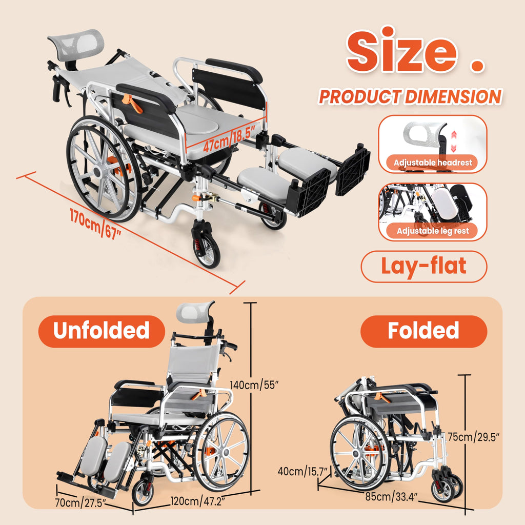 5-In-1 Fold Reclining Wheelchair with Elevating Leg Rests C745138