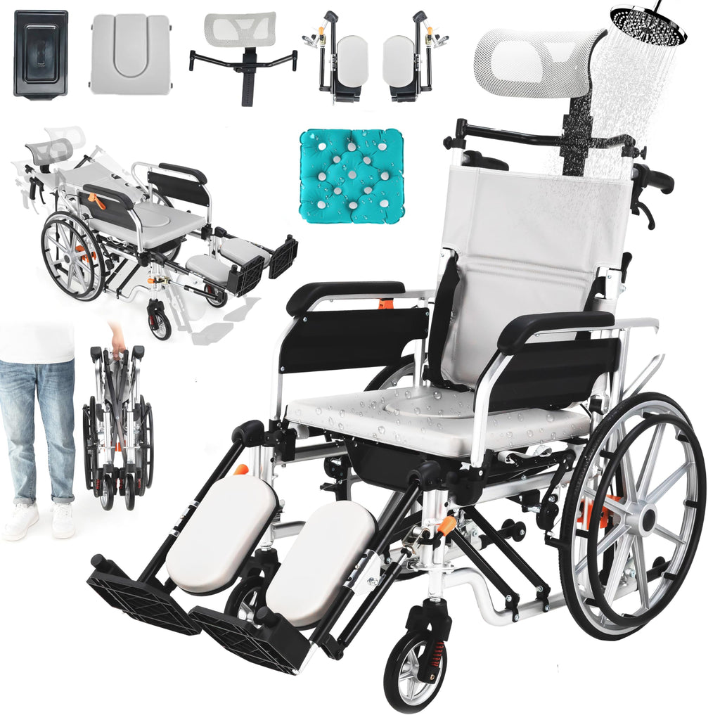 5-In-1 Fold Reclining Wheelchair with Elevating Leg Rests C745138