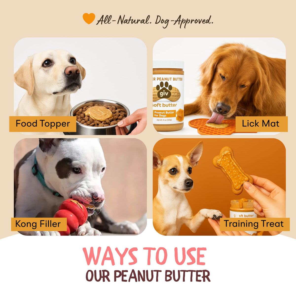 All Natural Peanut Butter for Dogs, 2 Ingredients, 4oz Pouches (6 Count) L4695