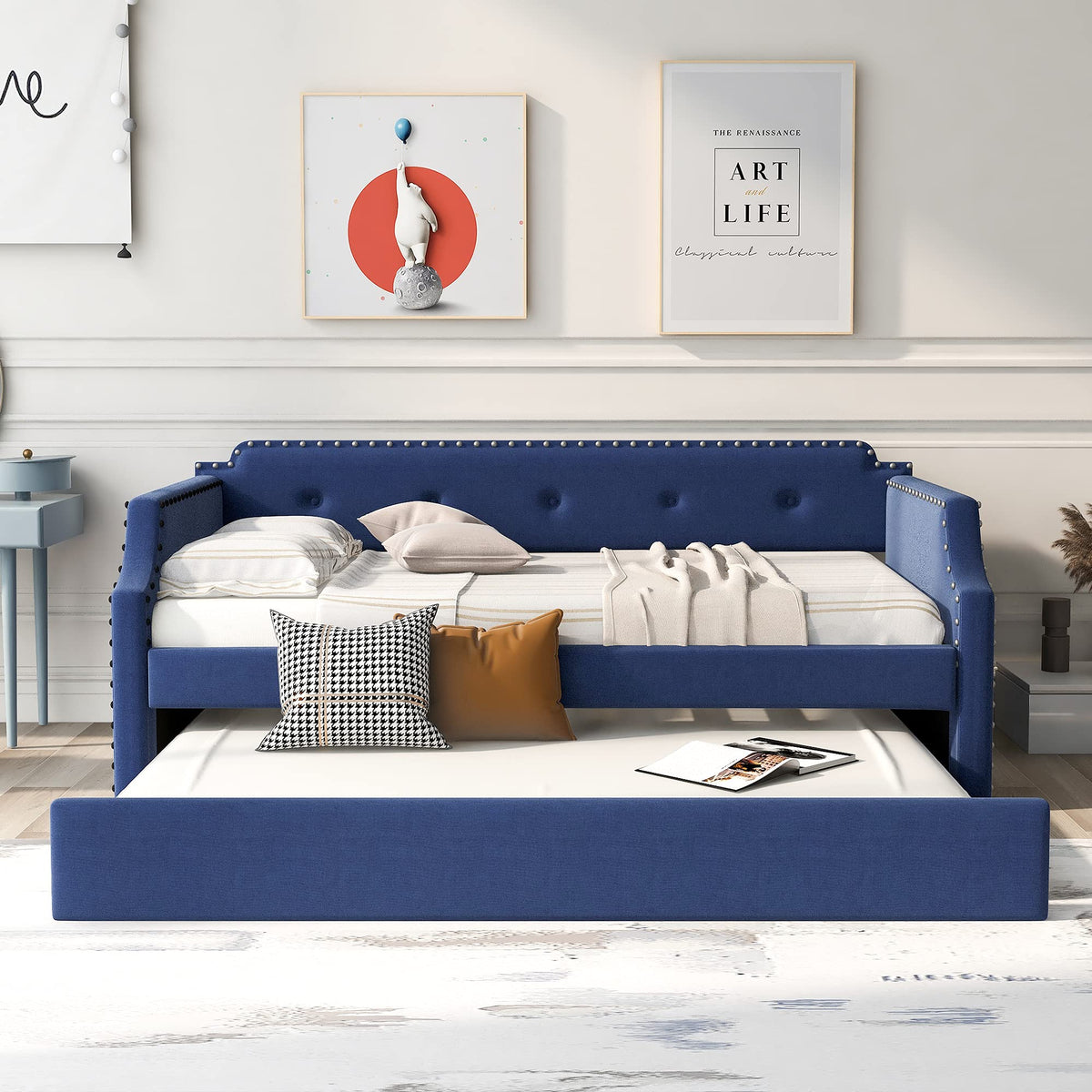 Upholstered Linen Daybed with Trundle P85846