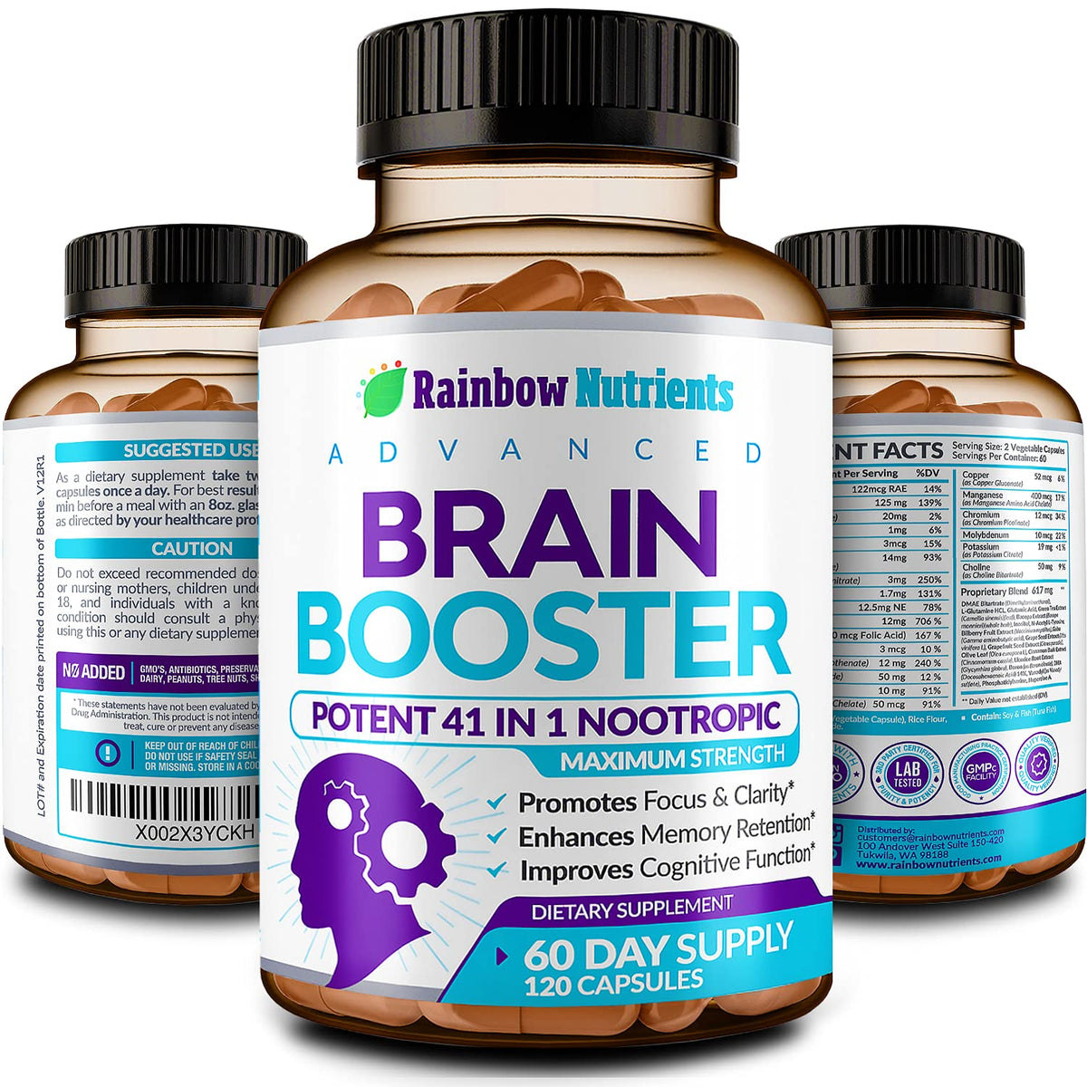 120 V Capsules Brain Support Supplement with DMAE E32714