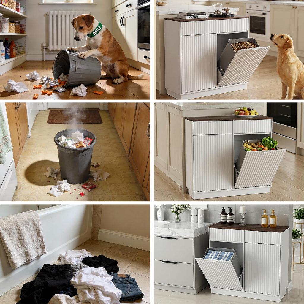 White Double Tilt Out Trash Can Cabinet K934044