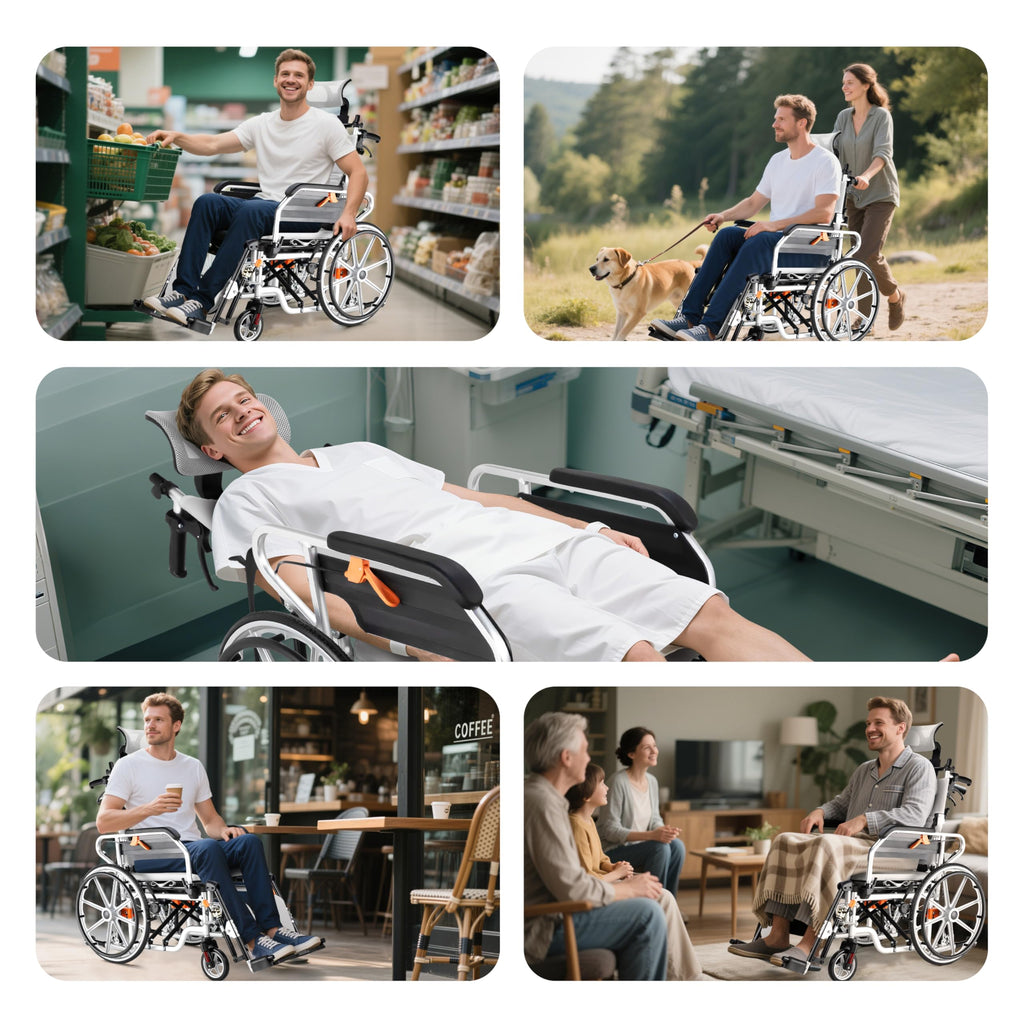 5-In-1 Fold Reclining Wheelchair with Elevating Leg Rests C745138