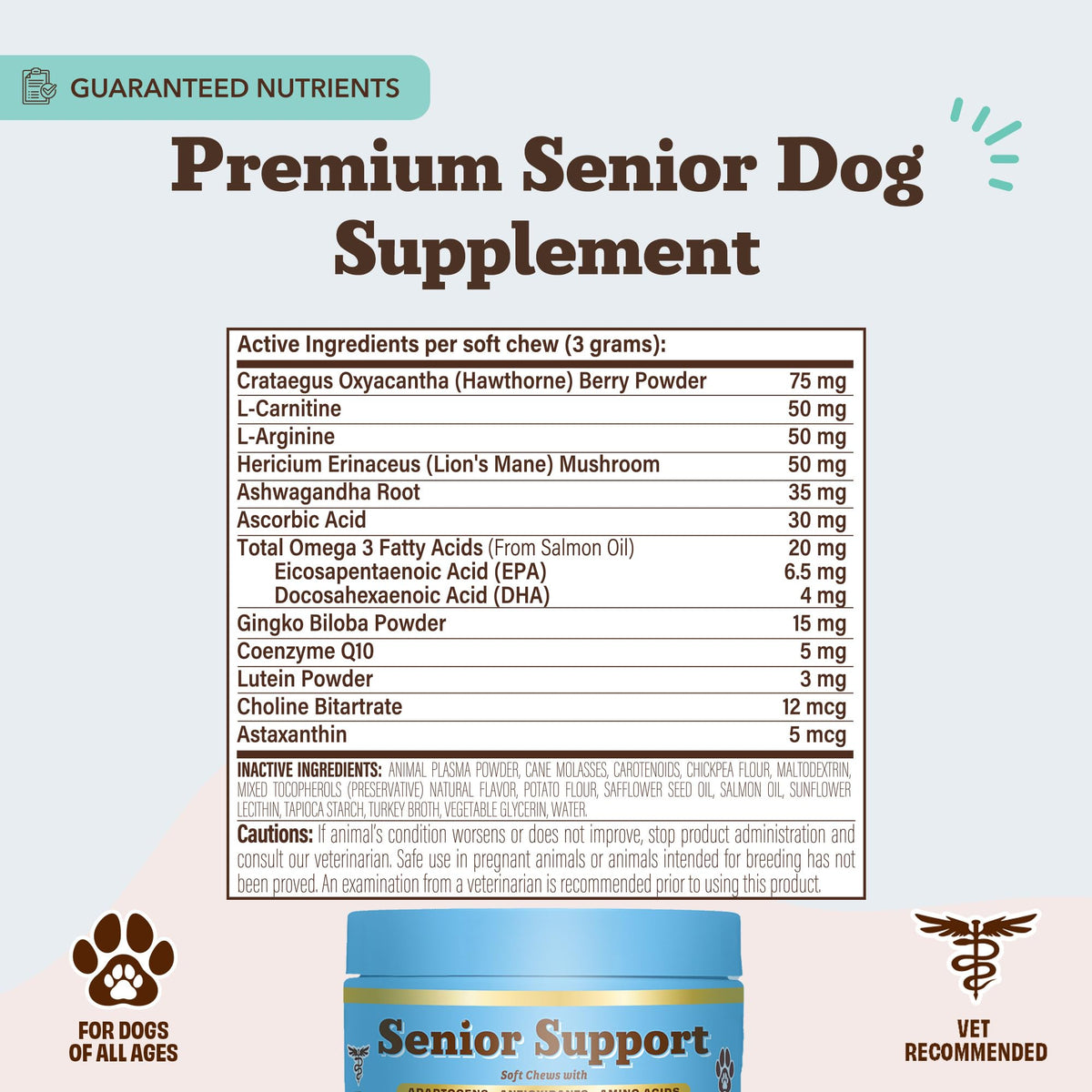 Senior Dog Supplements Vitamins Chew 90 cnt P10893