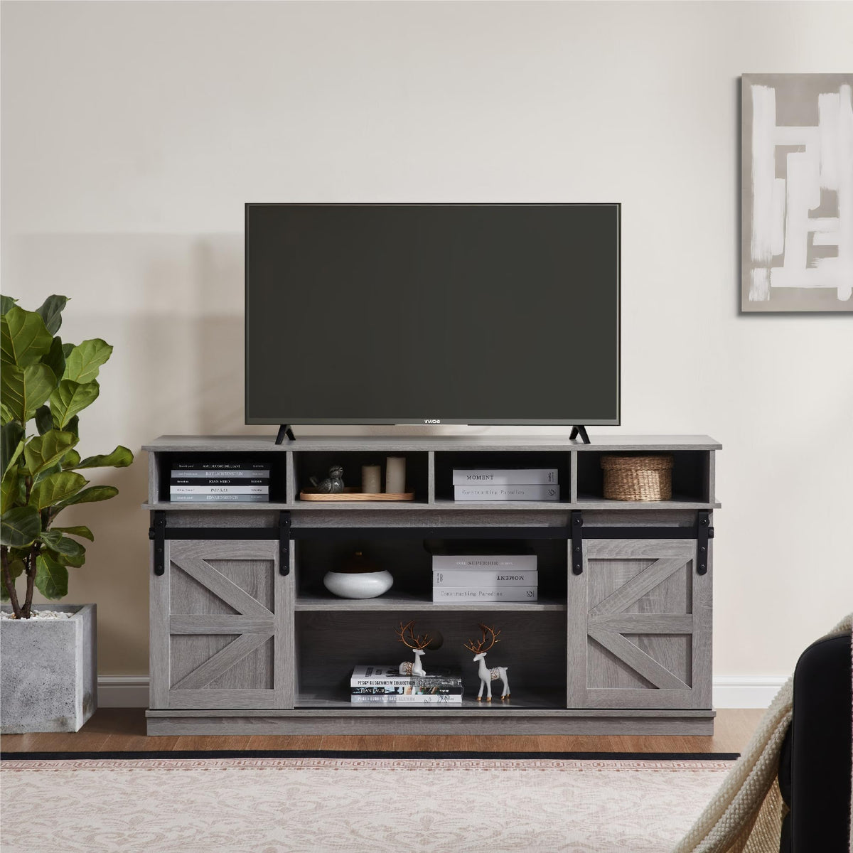 Grey Sliding Barn Door TV Stand H2343