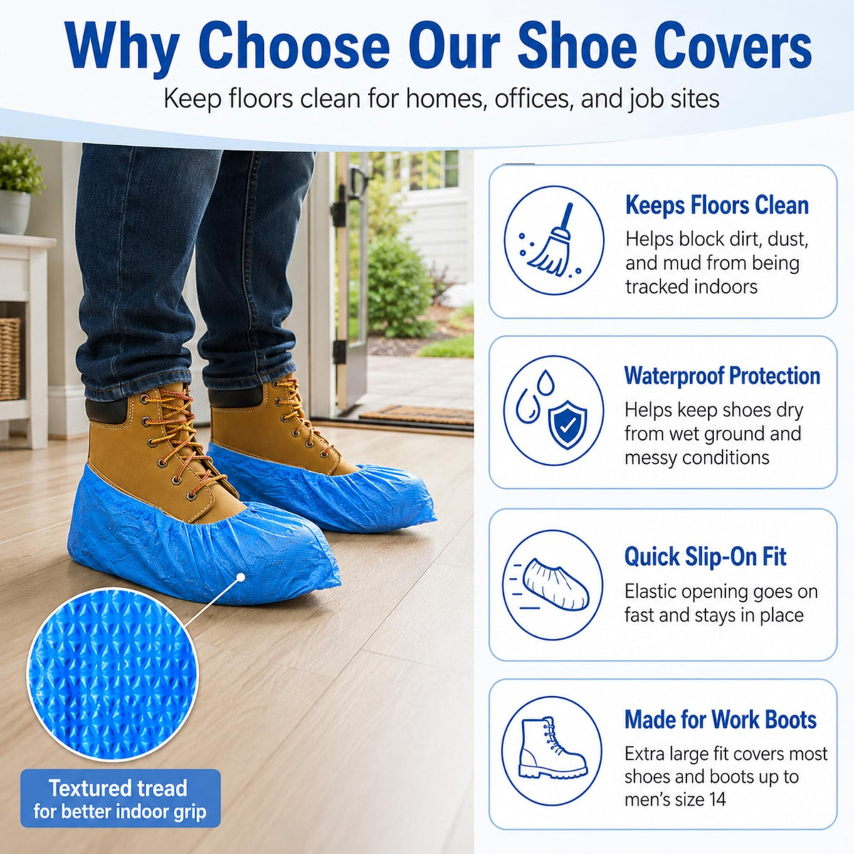Blue Waterproof Disposable XL Shoe Covers G6520