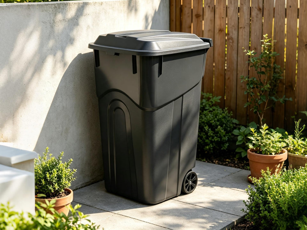 32 Gallon Black Plastic Wheeled Trash Can with Lid T472919