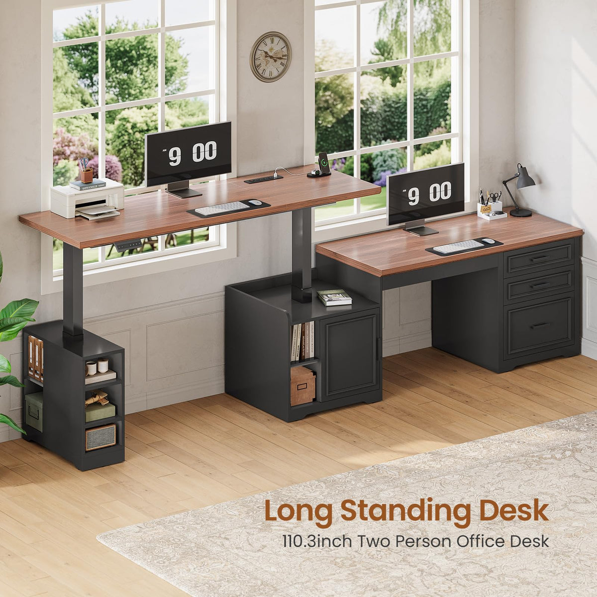 L Shaped Height Adjustable Standing Desk with Drawers and Shelves O844805