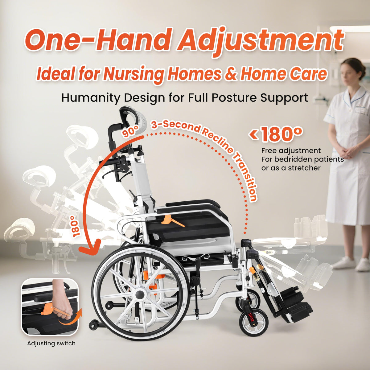 5-In-1 Fold Reclining Wheelchair with Elevating Leg Rests C745138