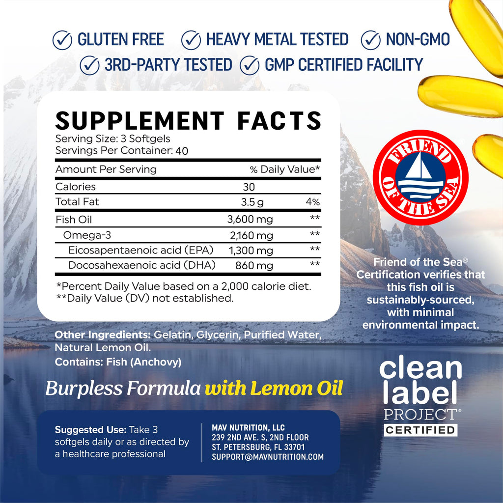 Omega 3 Fish Oil 3600 mg EPA & DHA E718