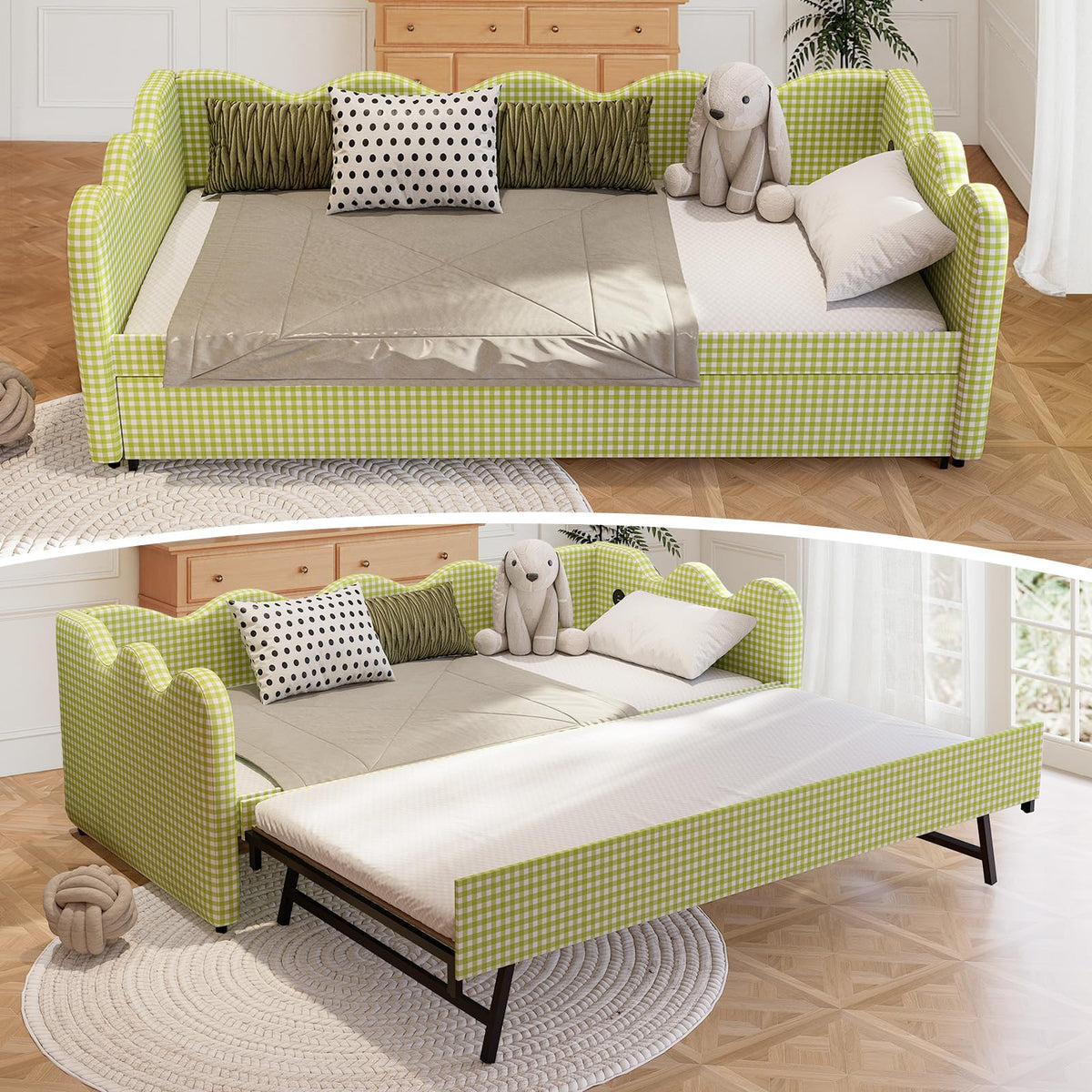 Twin Size Upholstered Daybed with Pop Up Trundle B1609