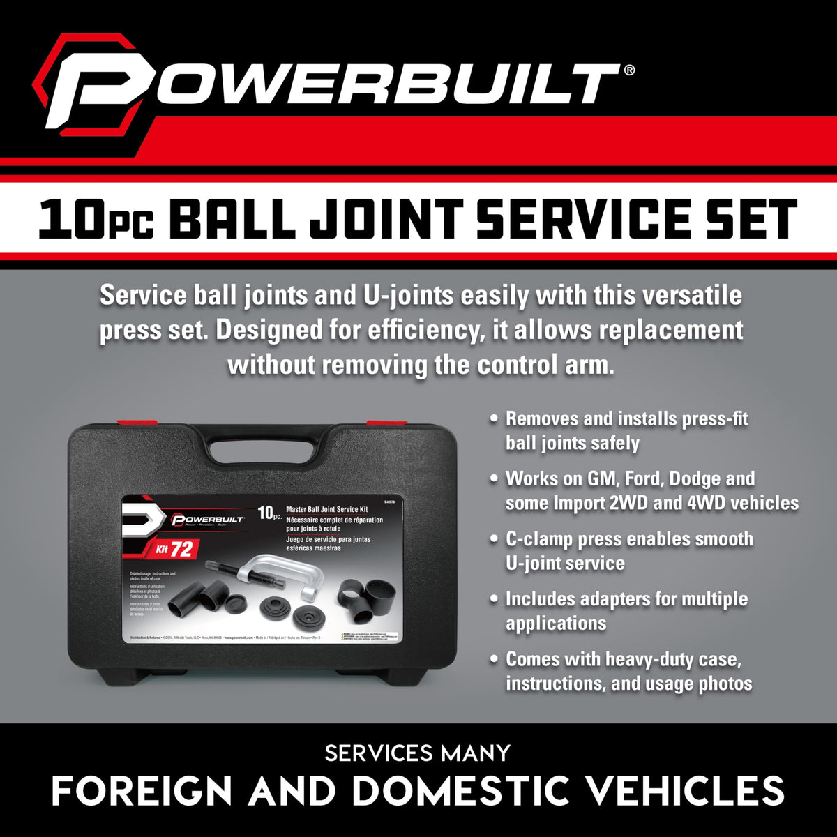 10 Piece Ball Joint Service Tool Kit with Storage Case A586512