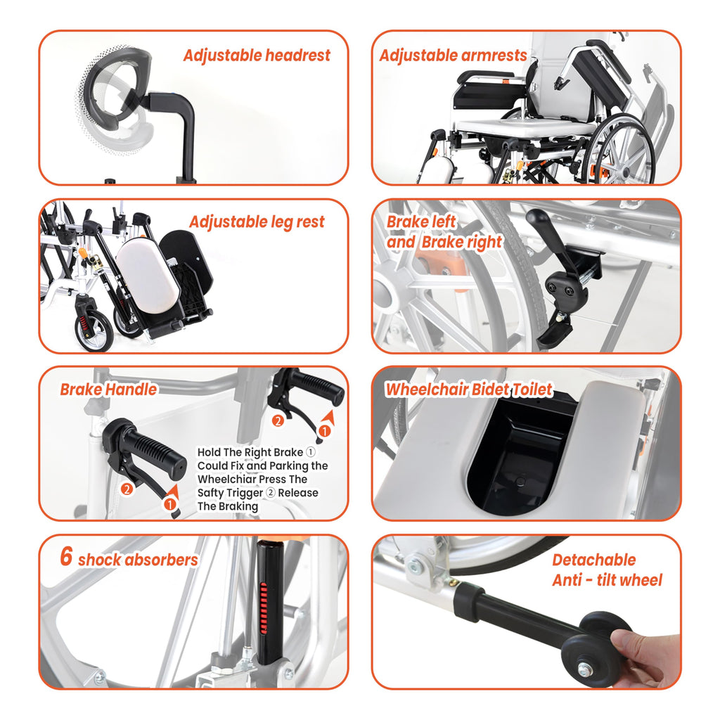 5-In-1 Fold Reclining Wheelchair with Elevating Leg Rests C745138