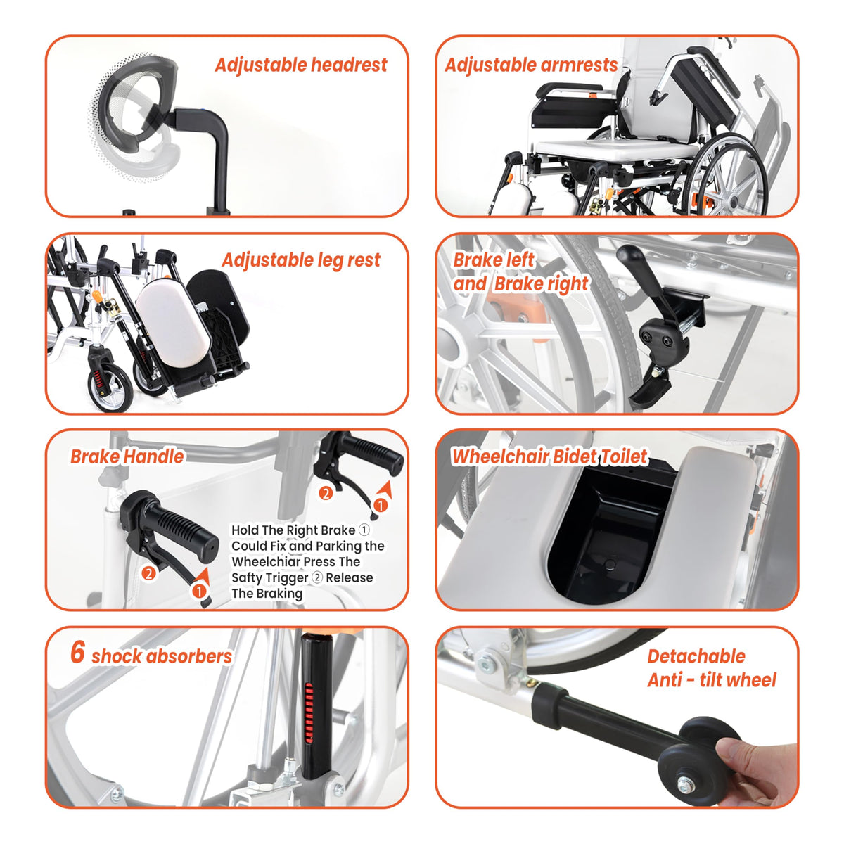 5-In-1 Fold Reclining Wheelchair with Elevating Leg Rests C745138