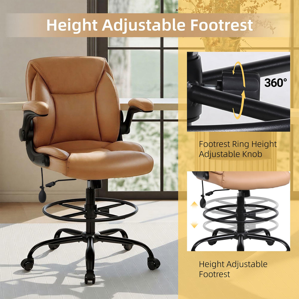 Brown PU Leather Drafting Chair H99080
