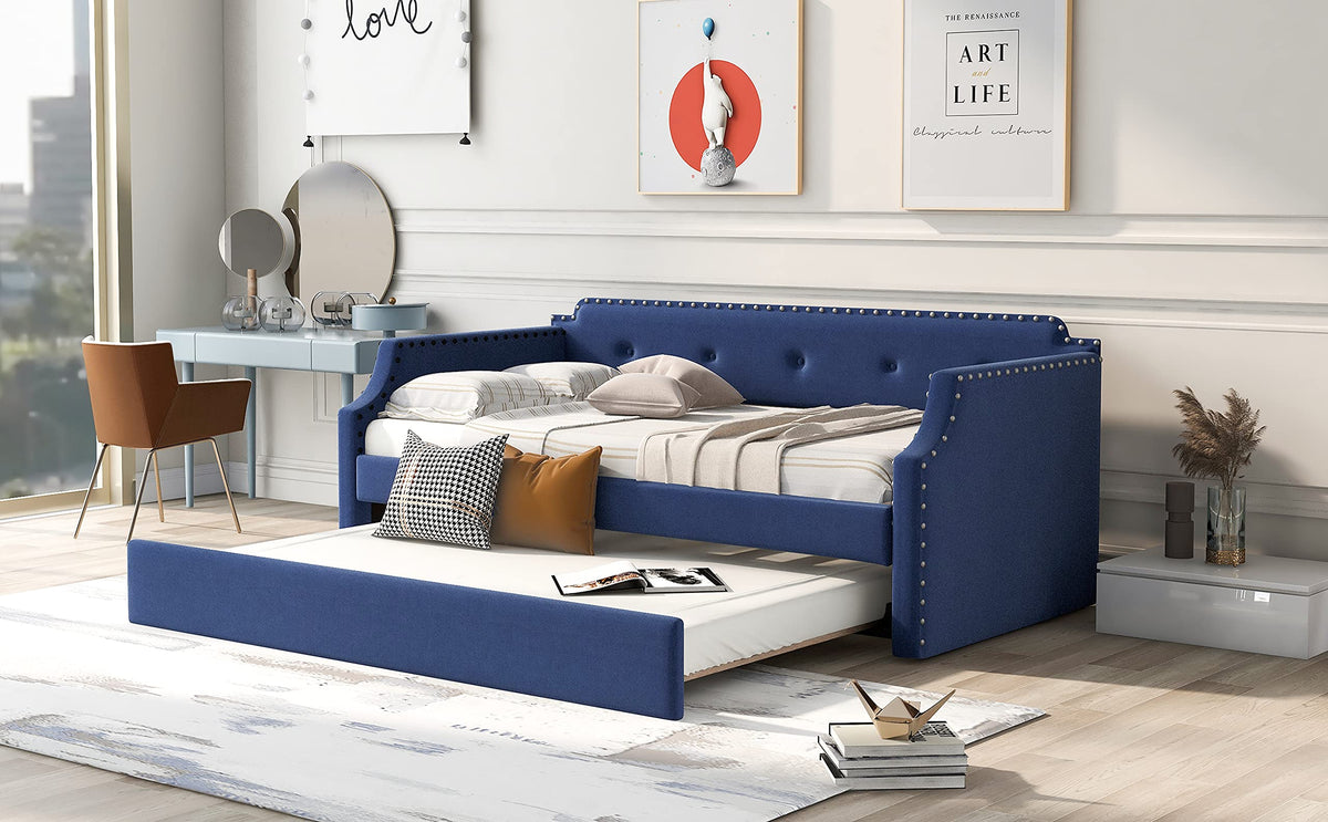 Upholstered Linen Daybed with Trundle P85846