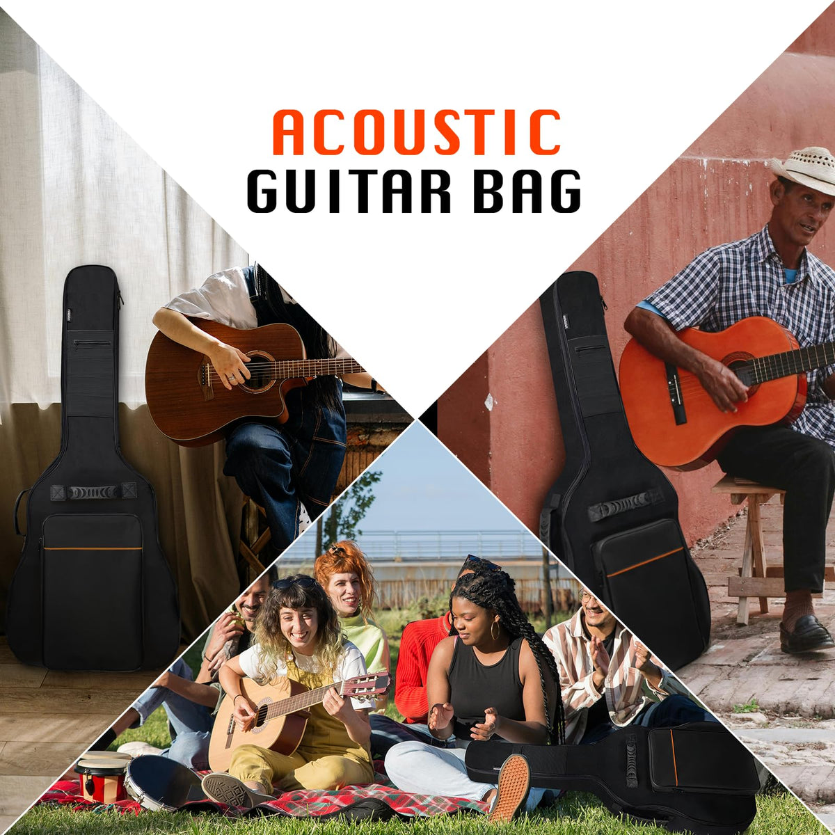 0.5-inch Extra Thick Padding Waterproof Oxford Acoustic Guitar Bag U62942