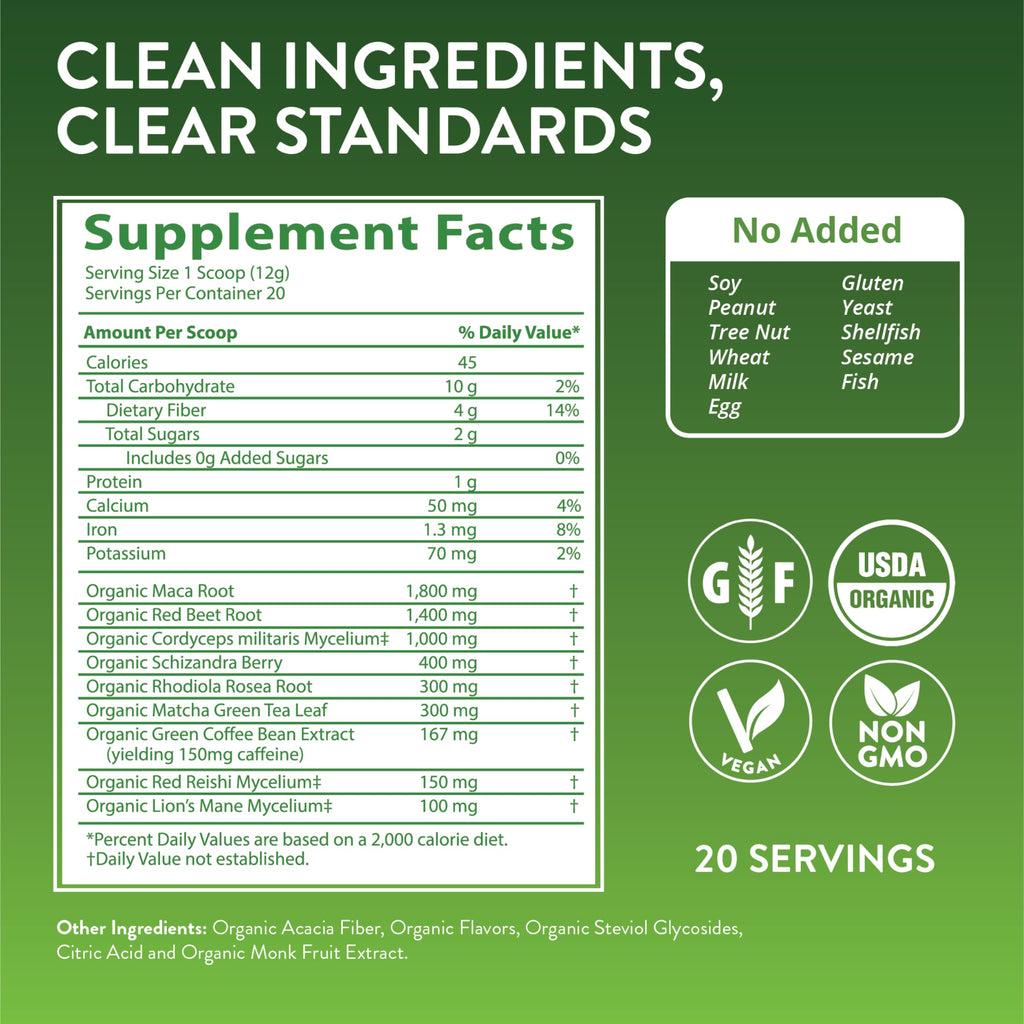 Organic Pre-Workout Powder Black Cherry 20 Servings M1999