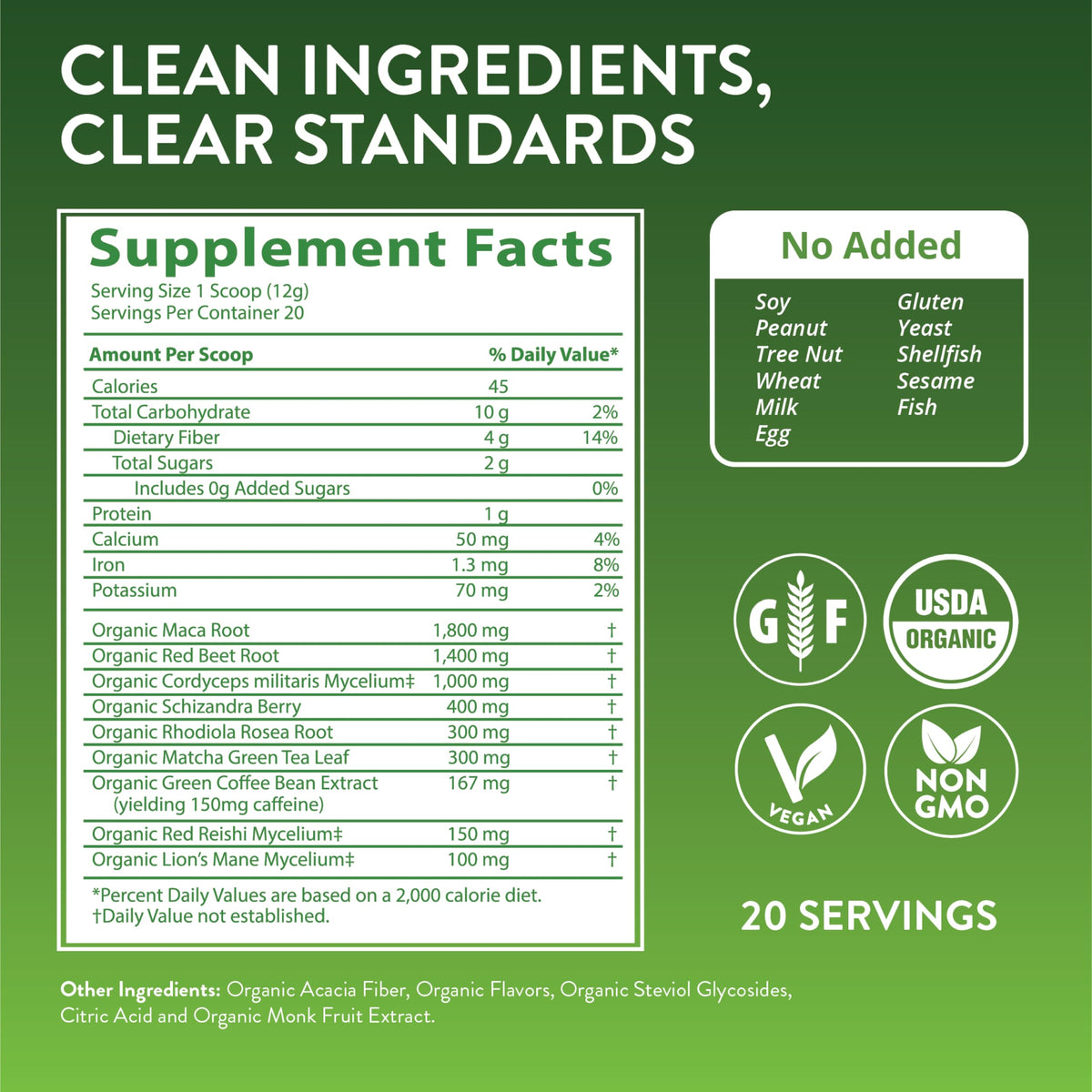 Organic Pre-Workout Powder Black Cherry 20 Servings M1999