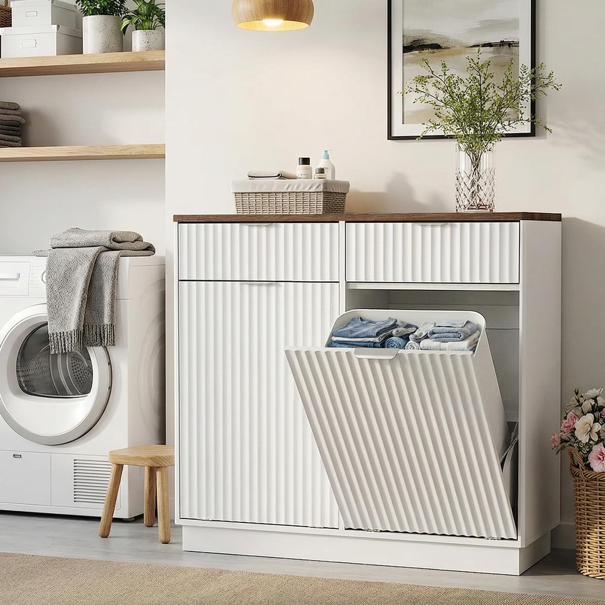 White Double Tilt Out Trash Can Cabinet K934044