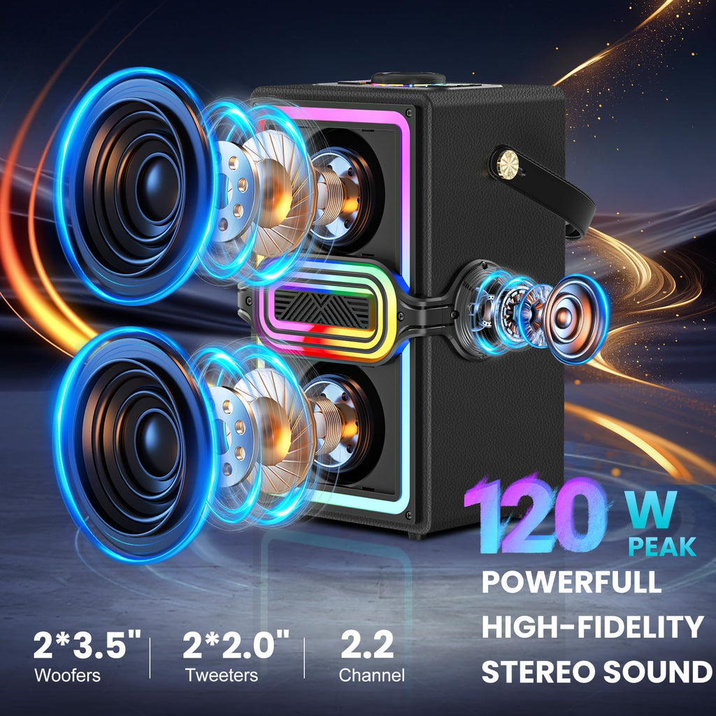 Bluetooth Speaker, 120W Peak Power Portable Wireless (Black) M956