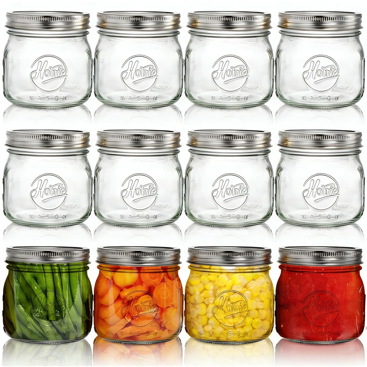 12 Pack 16Oz Wide Mouth Glass Mason Jars with Airtight Lids J725243
