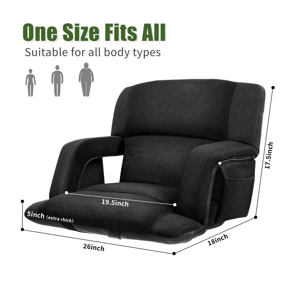Extra Wide Folding Stadium Chairs with Back and Cushion, 6 Reclining Positions, Black E825996