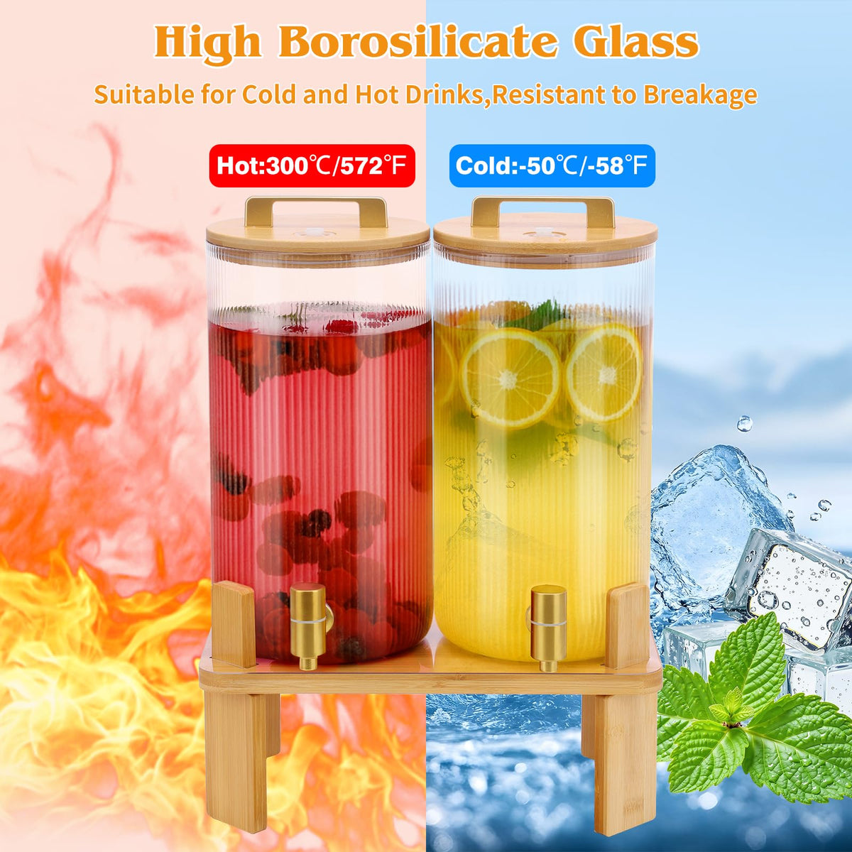 1.5 Gallon Drink Dispensers with Wood Stand C480965
