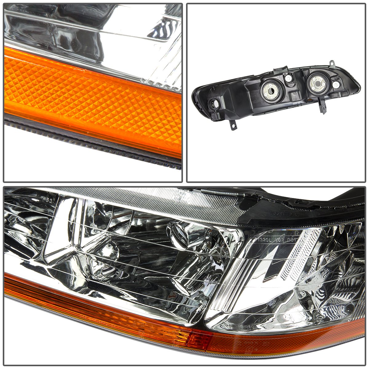 Pair of Chrome Amber Headlights T218