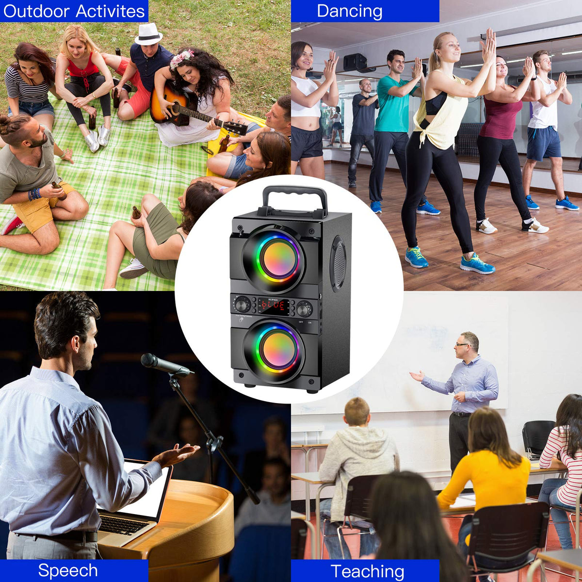 Portable Bluetooth Speaker with Double Subwoofer Heavy Bass Y89394