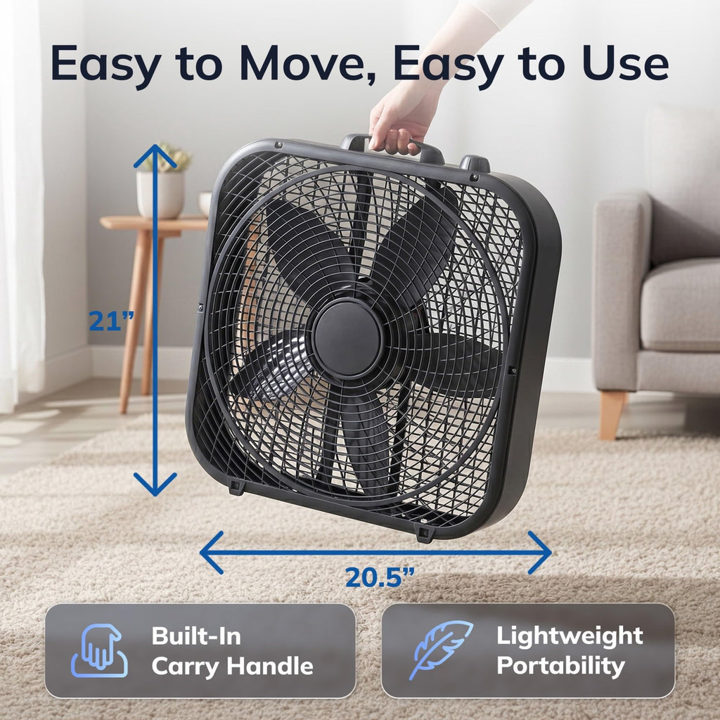 20" Classic Box Fan, 3 Speeds, Black L264