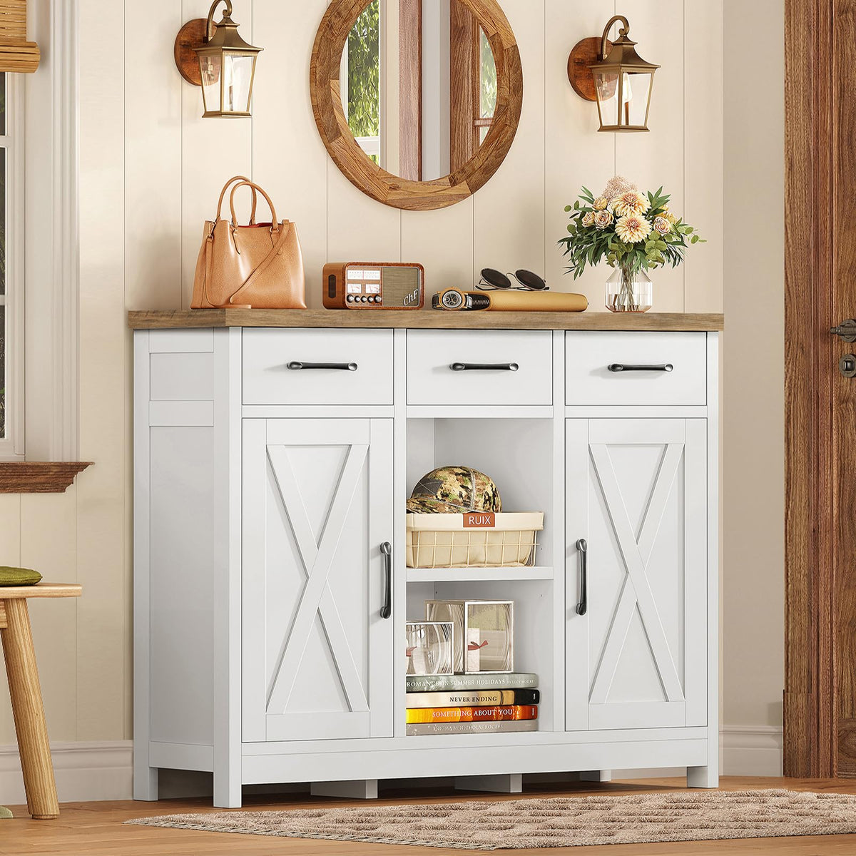 White Storage Cabinet with 3 Drawers and 2 Doors S72496