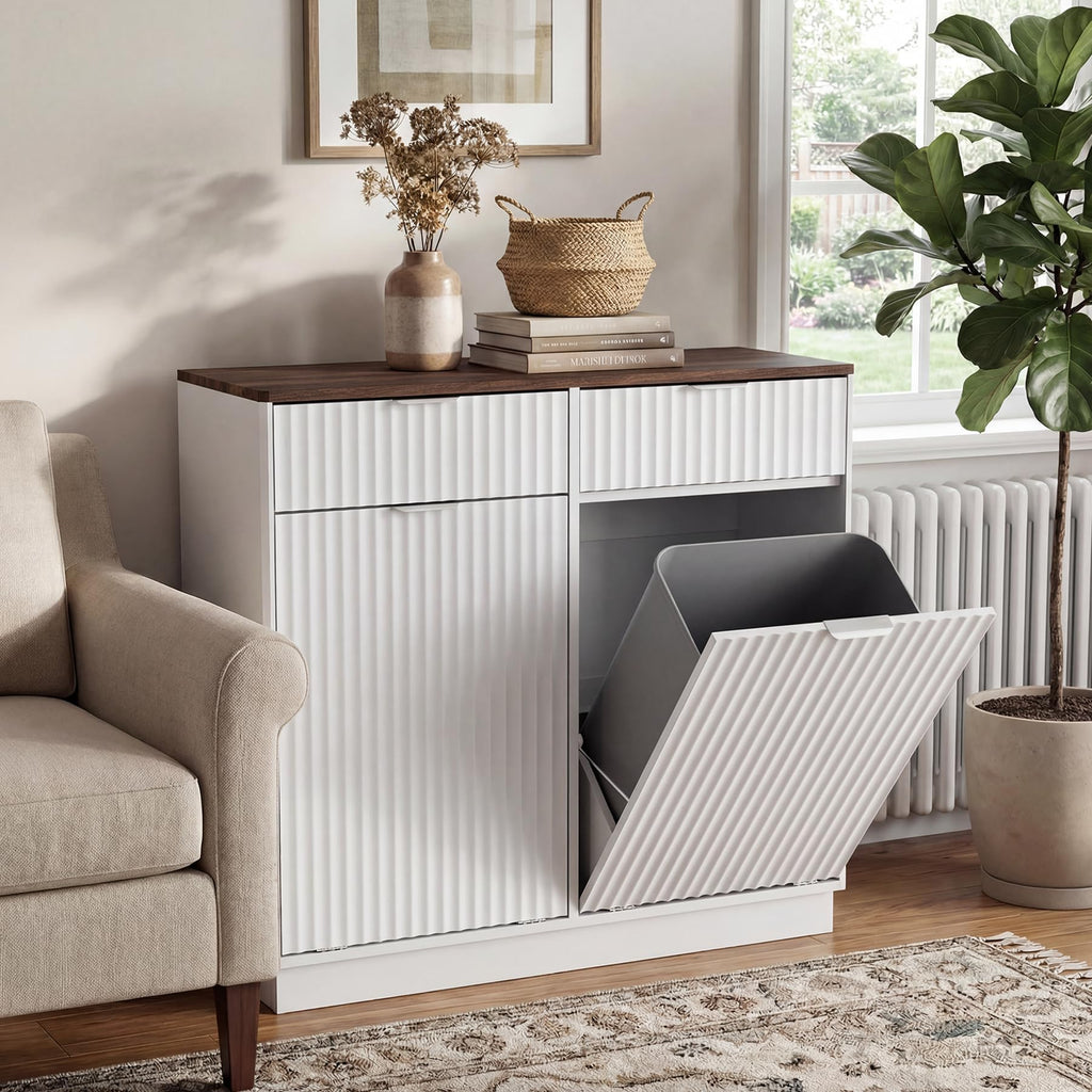 White Double Tilt Out Trash Can Cabinet K934044