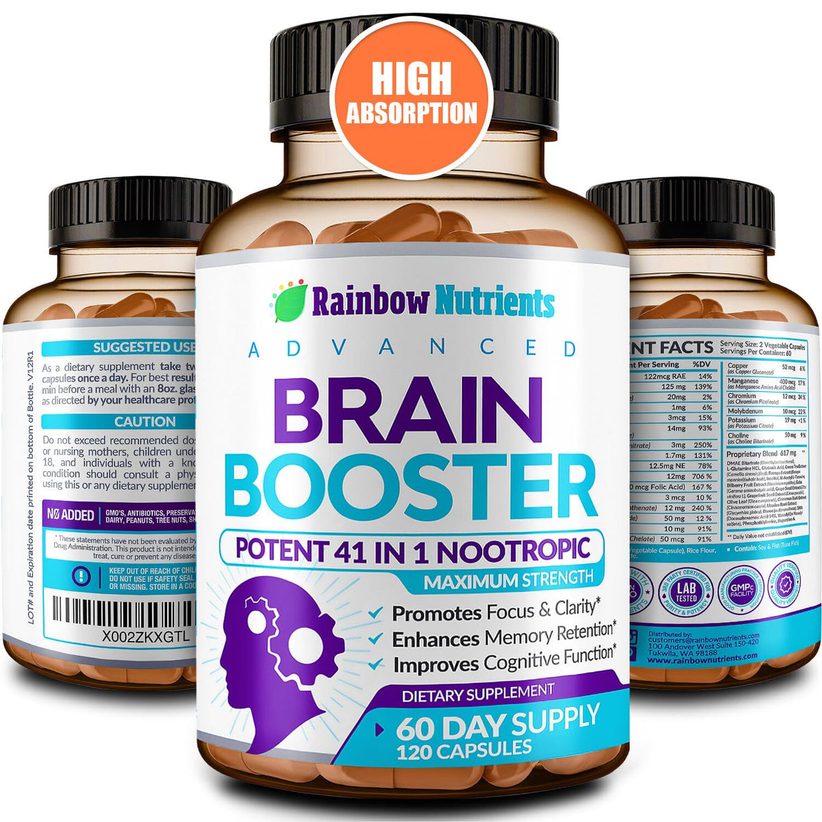 120 V Capsules Brain Support Supplement with DMAE E32714