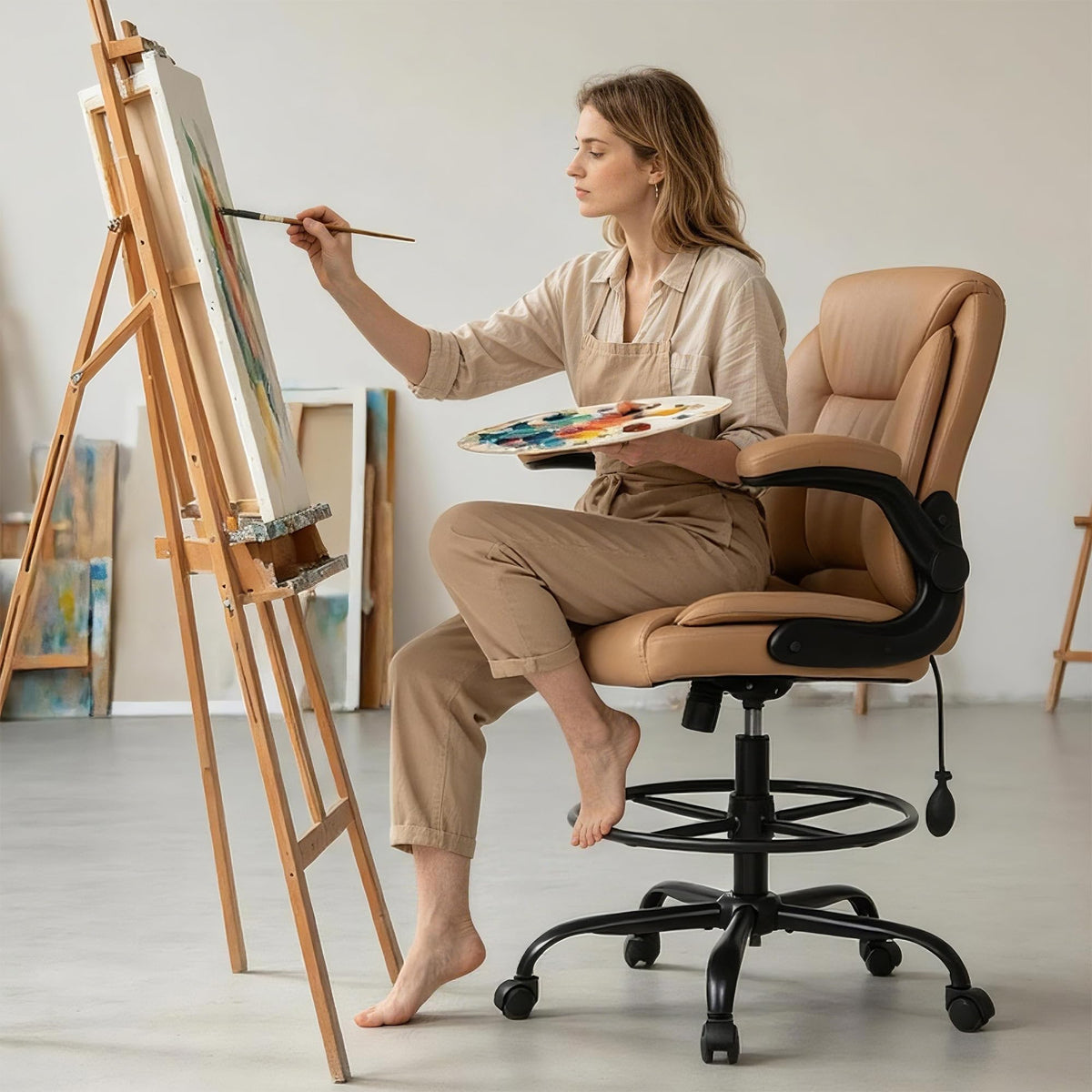 Brown PU Leather Drafting Chair H99080